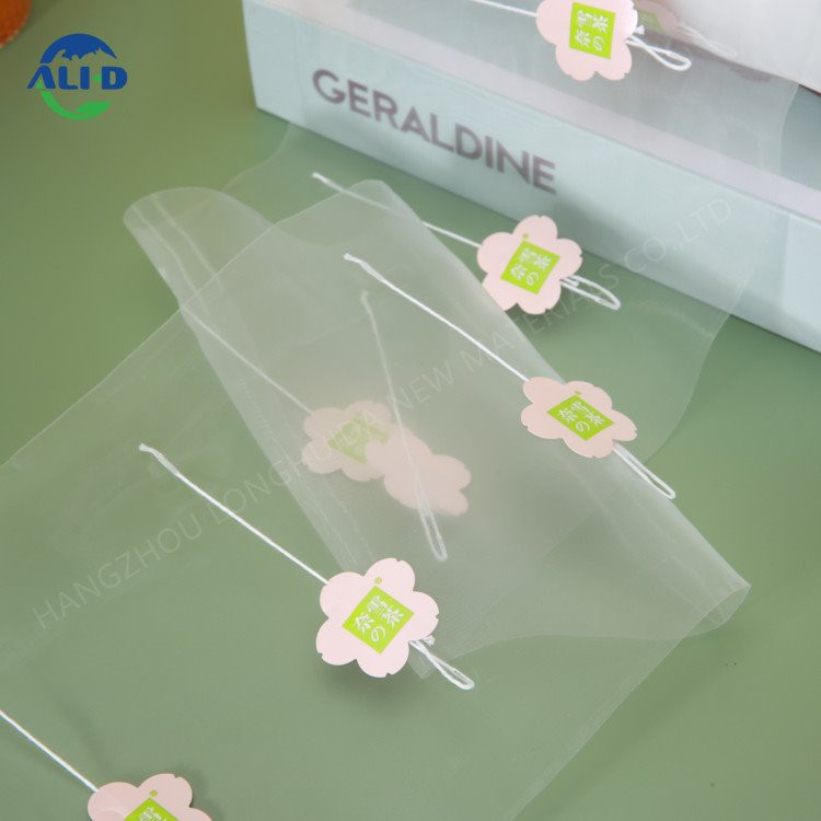 Ffilm Bag Te Pyramid Adnewyddadwy Gyda Label a Llinyn